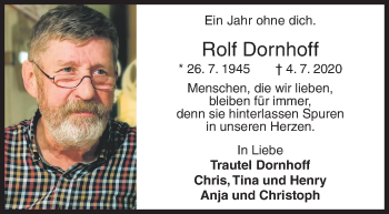 Traueranzeige von Rolf Dornhoff von Siegener Zeitung