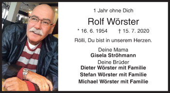 Traueranzeige von Rolf Wörster von Siegener Zeitung