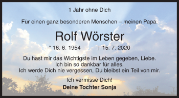 Traueranzeige von Rolf Wörster von Siegener Zeitung