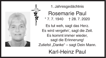 Traueranzeige von Rosemarie Paul von Siegener Zeitung