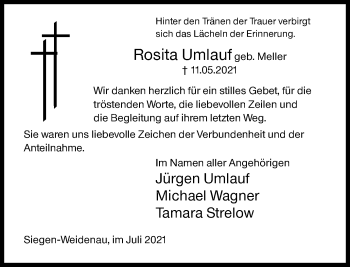 Traueranzeige von Rosita Umlauf von Siegener Zeitung