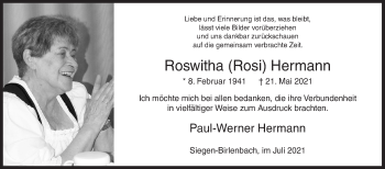 Traueranzeige von Roswitha Hermann von Siegener Zeitung