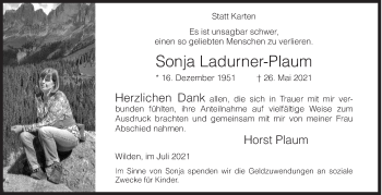 Traueranzeige von Sonja Ladurner-Plaum von Siegener Zeitung