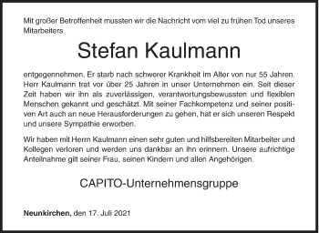 Traueranzeige von Stefan Kaulmann von Siegener Zeitung