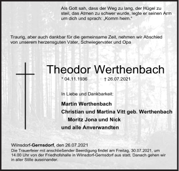 Traueranzeige von Theodor Werthenbach von Siegener Zeitung