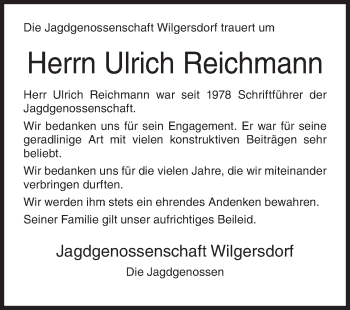 Traueranzeige von Ulrich Reichmann von Siegener Zeitung