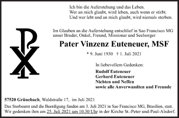 Traueranzeige von Vinzenz Euteneuer von Siegener Zeitung