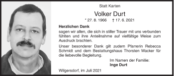 Traueranzeige von Volker Durt von Siegener Zeitung