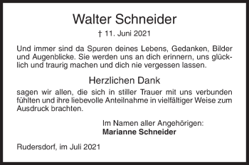 Traueranzeige von Walter Schneider von Siegener Zeitung