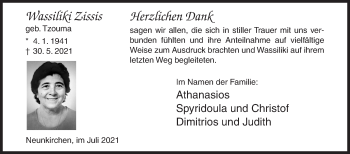 Traueranzeige von Wassiliki Zissis von Siegener Zeitung