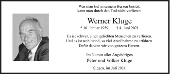 Traueranzeige von Werner Kluge von Siegener Zeitung