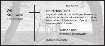 Traueranzeige von Willi Krautwald von Siegener Zeitung