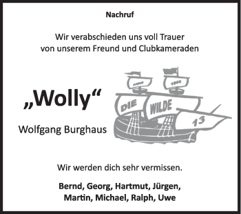 Traueranzeige von Wolfgang Burghaus von Siegener Zeitung
