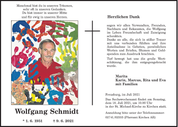 Traueranzeige von Wolfgang Schmidt von Siegener Zeitung
