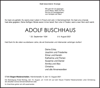 Traueranzeige von Adolf Buschhaus von Siegener Zeitung