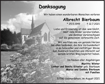 Traueranzeige von Albrecht Bierbaum von Siegener Zeitung
