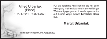 Traueranzeige von Alfred  Urbaniak von Siegener Zeitung