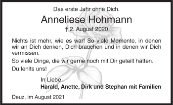 Traueranzeige von Anneliese Hohmann von Siegener Zeitung