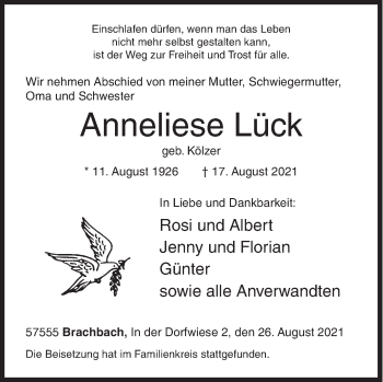 Traueranzeige von Anneliese Lück von Siegener Zeitung