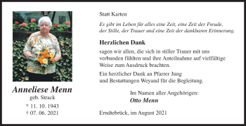 Traueranzeige von Anneliese Menn von Siegener Zeitung