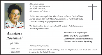 Traueranzeige von Anneliese Rosenthal von Siegener Zeitung