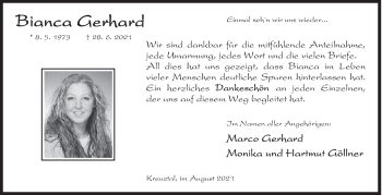 Traueranzeige von Bianca Gerhard von Siegener Zeitung