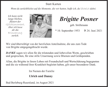 Traueranzeige von Brigitte Posner von Siegener Zeitung
