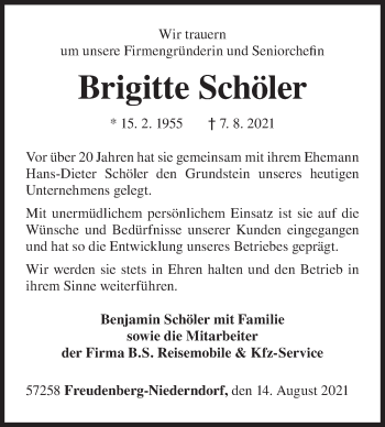 Traueranzeige von Brigitte Schöler von Siegener Zeitung