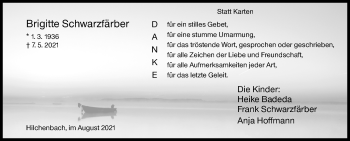 Traueranzeige von Brigitte Schwarzfärber von Siegener Zeitung