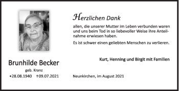 Traueranzeige von Brunhilde Becker von Siegener Zeitung
