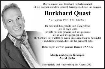 Traueranzeige von Burkhard Quast von Siegener Zeitung