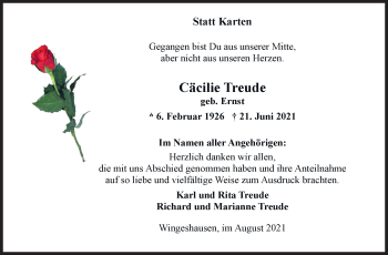 Traueranzeige von Cäcilie Treude von Siegener Zeitung