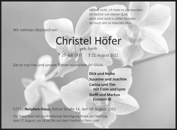 Traueranzeige von Christel Höfer von Siegener Zeitung