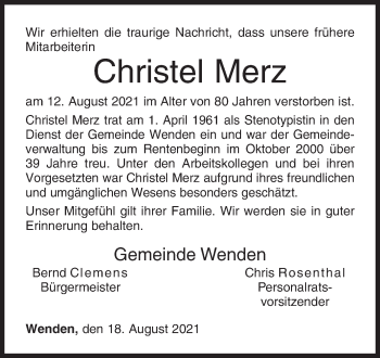 Traueranzeige von Christel Merz von Siegener Zeitung