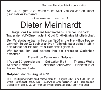 Traueranzeige von Dieter Meinhardt von Siegener Zeitung
