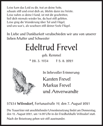 Traueranzeige von Edeltrud Frevel von Siegener Zeitung