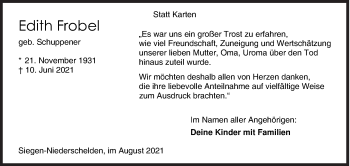 Traueranzeige von Edith Frobel von Siegener Zeitung