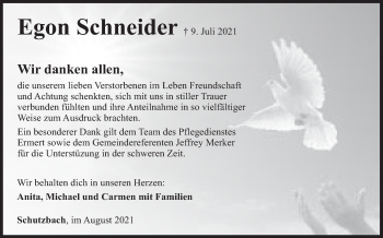 Traueranzeige von Egon Schneider von Siegener Zeitung