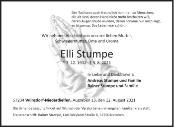 Traueranzeige von Elli Stumpe von Siegener Zeitung