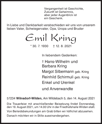 Traueranzeige von Emil Kring von Siegener Zeitung