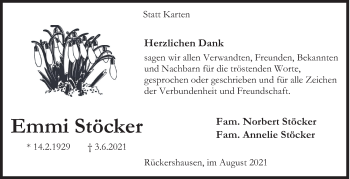Traueranzeige von Emmi Stöcker von Siegener Zeitung