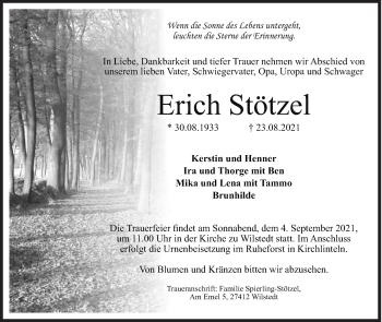 Traueranzeige von Erich Stötzel von Siegener Zeitung