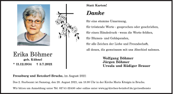 Traueranzeige von Erika Böhmer von Siegener Zeitung