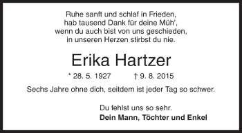 Traueranzeige von Erika Hartzer von Siegener Zeitung