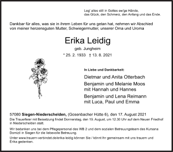 Traueranzeige von Erika Leidig von Siegener Zeitung