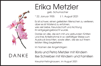 Traueranzeige von Erika Metzler von Siegener Zeitung