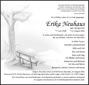Traueranzeige von Erika Neuhaus von Siegener Zeitung