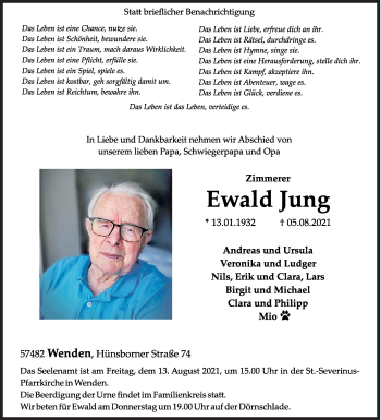 Traueranzeige von Ewald Jung von Siegener Zeitung