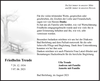 Traueranzeige von Friedhelm Treude von Siegener Zeitung