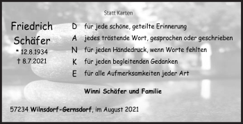 Traueranzeige von Friedrich Schäfer von Siegener Zeitung